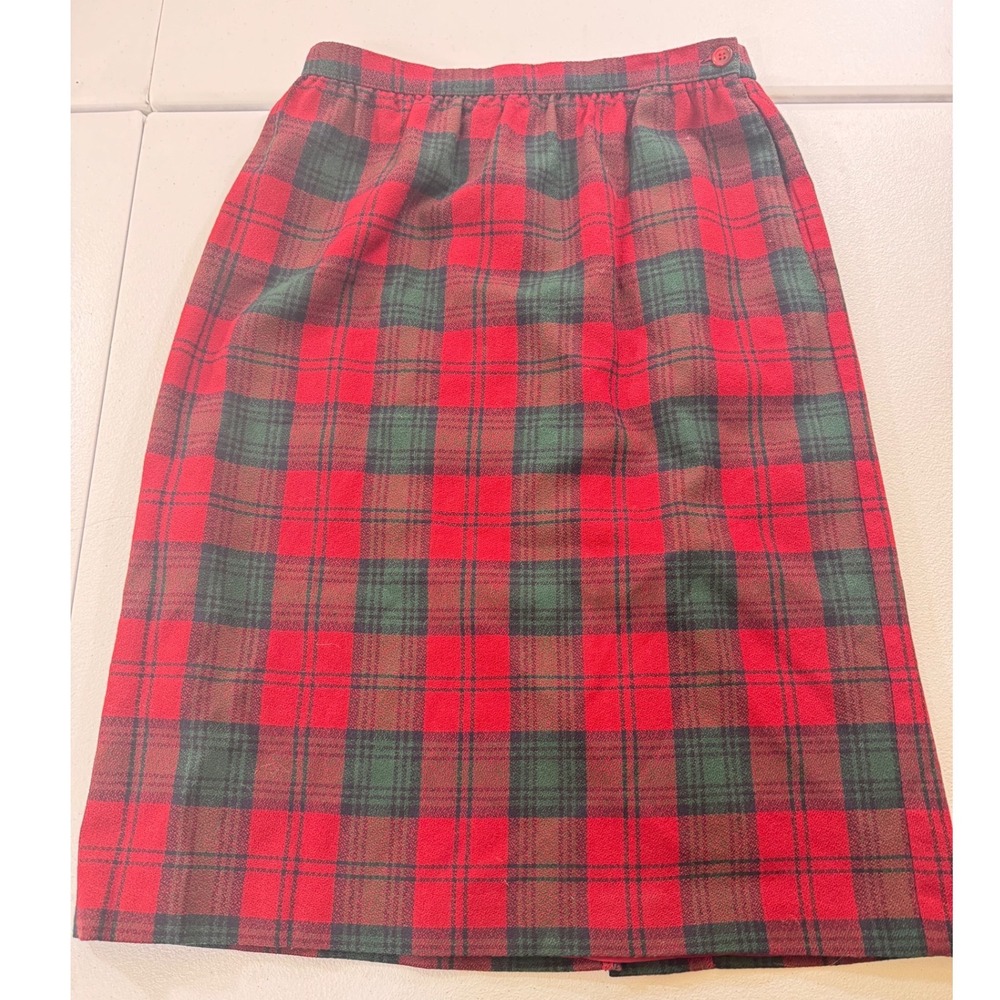 VTG Alfred Dunner Plaid Wool Blend Midi Skirt Button Waist Elastic Back Sz 8 USA